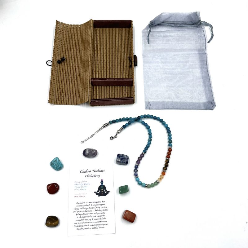 Chalcedony Chakra Necklace (45CM) featuring vibrant beads promoting emotional balance and spiritual well-being.