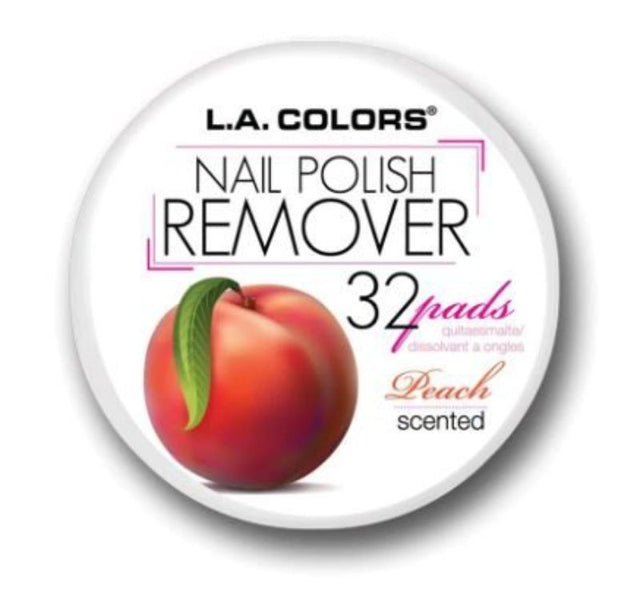 LA Colors Peach Nail Polish Remover Pads in a portable pack for gentle, acetone-free polish removal with a fresh peach scent.