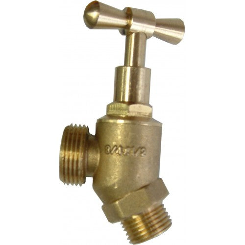 Unpolished brass 15mm angle hose cock for reliable water control in plumbing and irrigation systems.