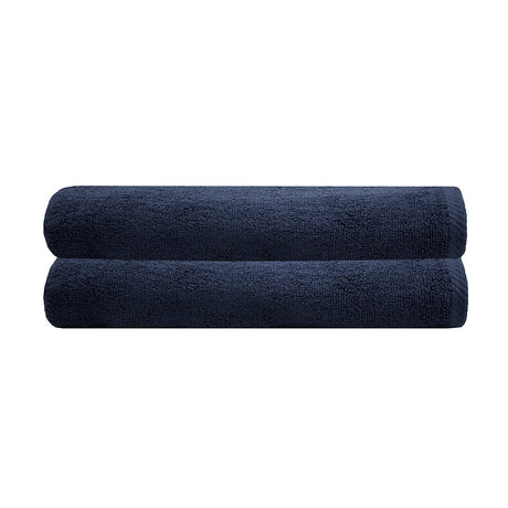 Soft navy cotton bath sheets, 80x160cm, durable 2-pack by Bambury, ideal for luxury and everyday use in busy households.