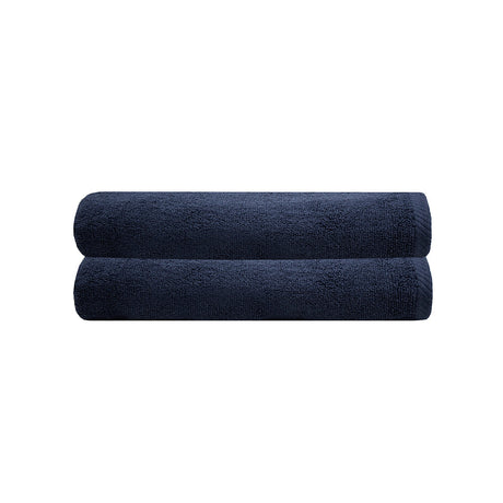 Luxurious navy bath towels in a 2-pack, crafted from soft and durable 100% cotton, perfect for home or commercial use.