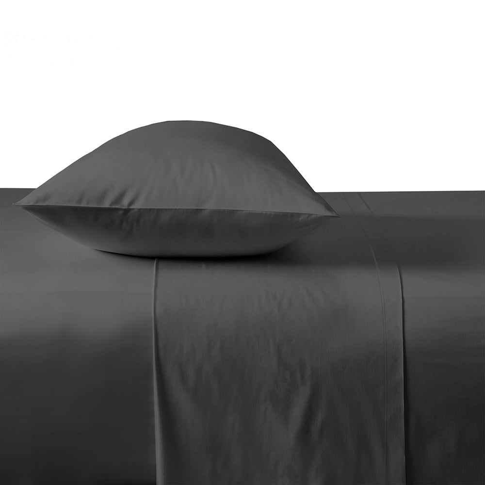 Chateau King Flat Sheet in Pewter offers smooth comfort, durability, and elegant design for luxurious bedding. Size: 290 x 285 cm.