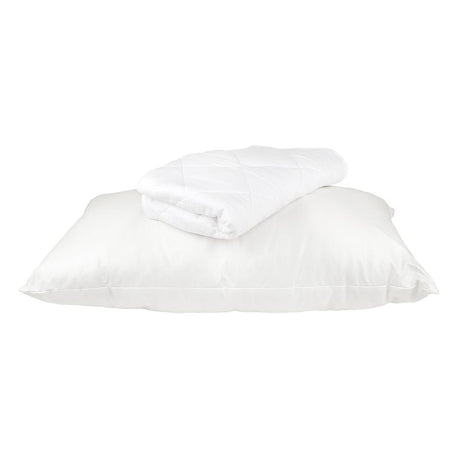 Luxurious quilted pillow protector with envelope closure, crafted from cotton and polyester for softness and durability.