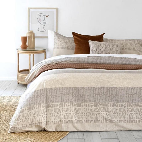 Bambury Darlington King Duvet Cover and Quilt Set in Sand, featuring a geometric design and envelope opening for easy bedding changes.