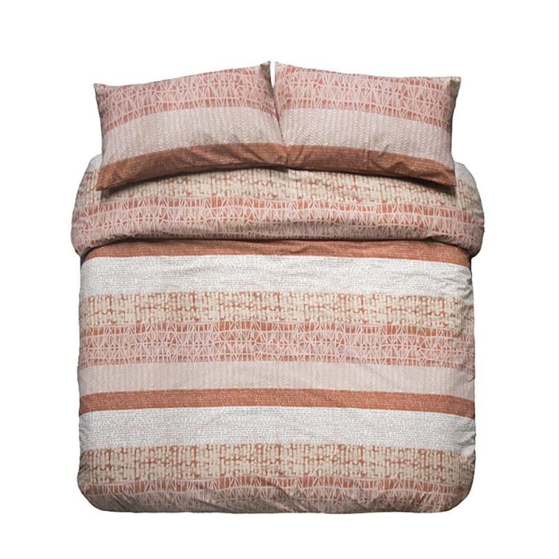 King Single Duvet Cover in terracotta with geometric patterns, perfect for stylish bedding in homes or accommodations.