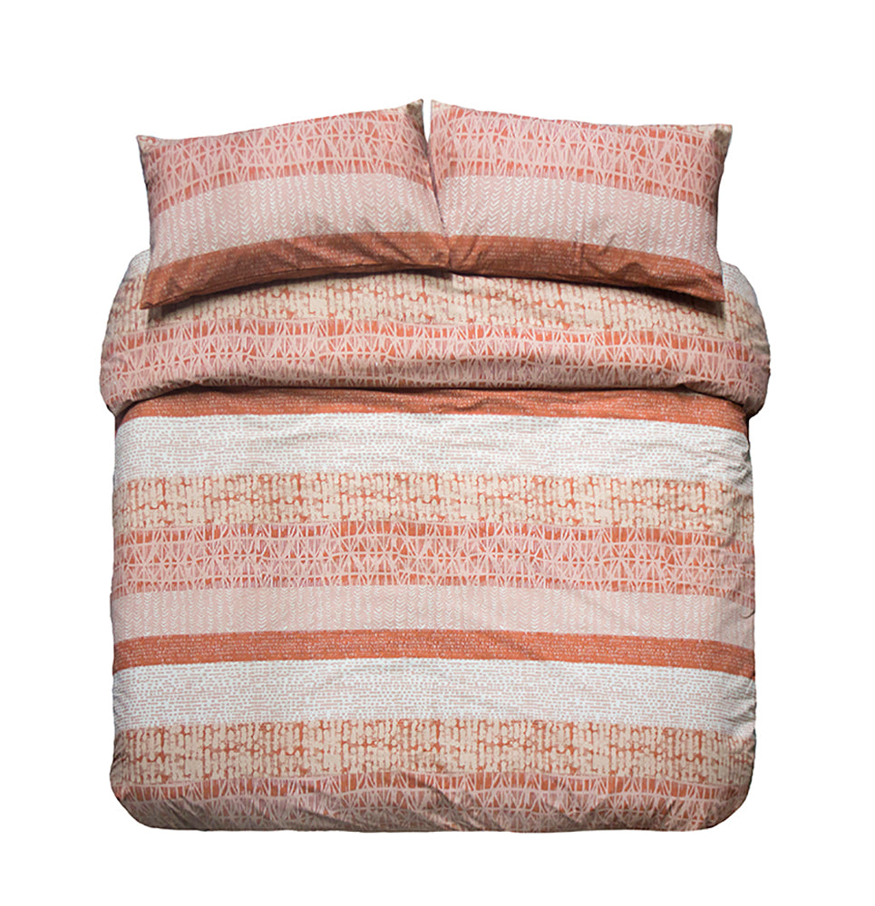 Darlington Terracotta quilt cover set features geometric patterns, durable cotton blend, and envelope-style opening for easy care.