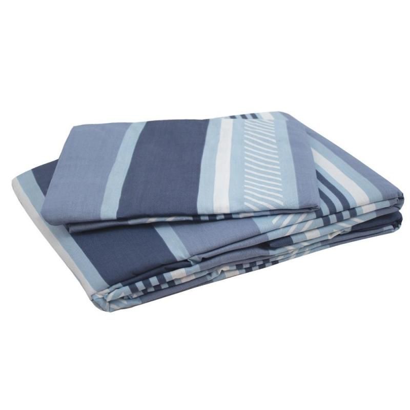 Elegant King Duvet Cover set in Indiana Blue, featuring soothing horizontal stripes and easy-care cotton/polyester blend fabric.