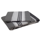 Elegant Indiana Grey quilt cover set showcasing horizontal stripes, ideal for stylish bedding in homes and commercial spaces.