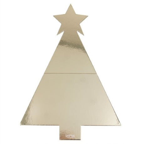 Gold tree-shaped grazing board, 56cm x 40cm, featuring 'Tis the Season for Food' card, perfect for festive gatherings.