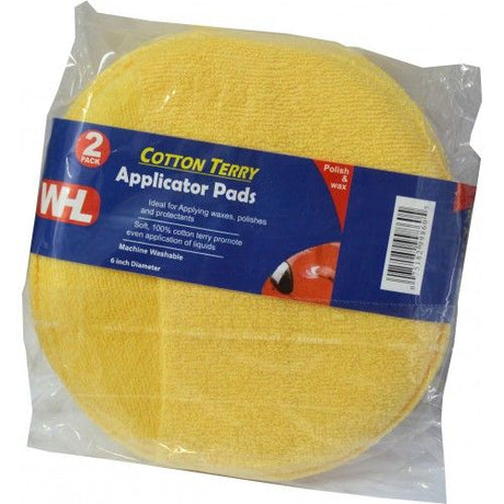 Cotton Terry Applicator Pads (150mm, 2-pack) for smooth polishing with absorbent fabric, ideal for cars and household use.