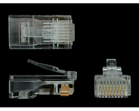 Cat5e RJ45 stranded modular plugs in a 50-pack for reliable Ethernet connectivity and easy terminations.