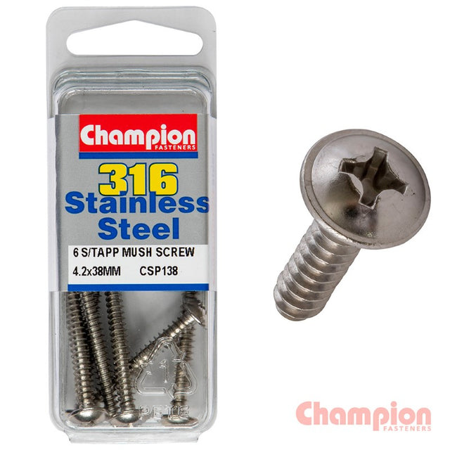 Mushroom head stainless steel tapping screws, 4.2 x 38mm, ideal for reliable fastening in various indoor and outdoor projects.