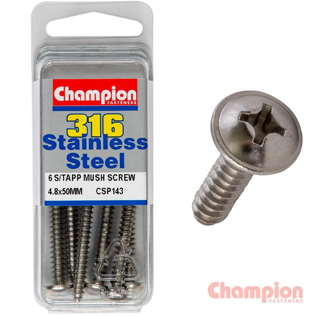 High-quality 4.8 x 50mm stainless steel mushroom head self-tapping screws, perfect for woodworking and marine use.
