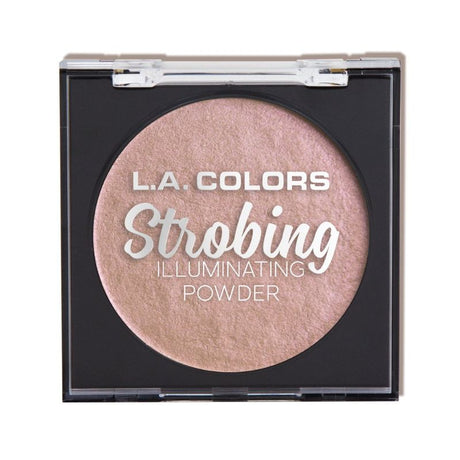 LA Colors Strobing Powder in Flashing Pink, a velvety highlighter for a customizable glow in a convenient compact.