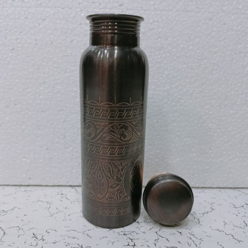 Handcrafted 750ml Ayurveda Copper Black Art Bottle that purifies and alkalizes water, promoting health with elegant design.