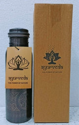 Handcrafted 750ml Ayurveda Copper Black Art Bottle, purifying water with elegance and promoting health through sustainable design.