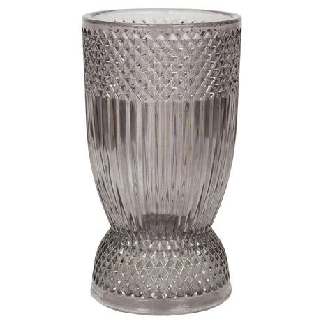 Silver candle holder and glass vase, versatile for home decor or special events, measuring 105 x 105 x 195mm.
