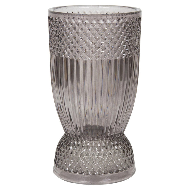 Silver candle holder and glass vase, versatile for home decor or special events, measuring 105 x 105 x 195mm.