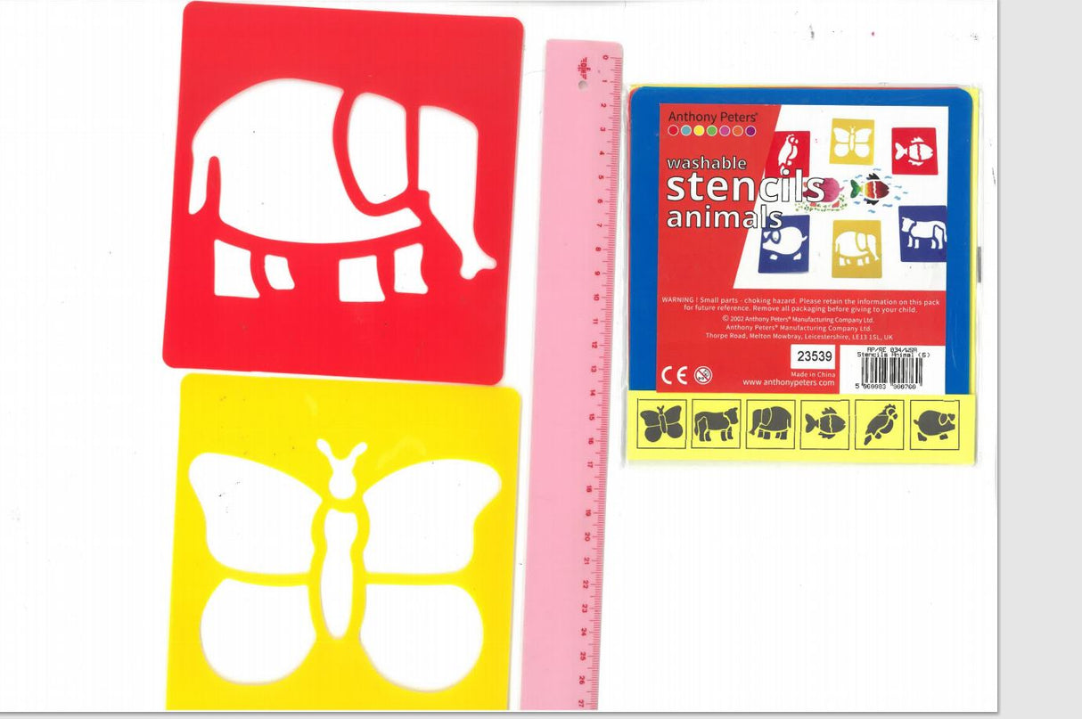 Colorful pack of 6 washable animal stencils, perfect for inspiring children's creativity and artistic expression.