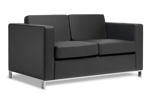 Carlo 2-Seater Sofa in Black Vinyl, modern design with spring comfort upholstery, ideal for home or commercial use.