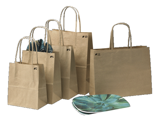 Petite natural gift bags with twisted paper handles, made from sustainable paper, perfect for packaging and gifts.