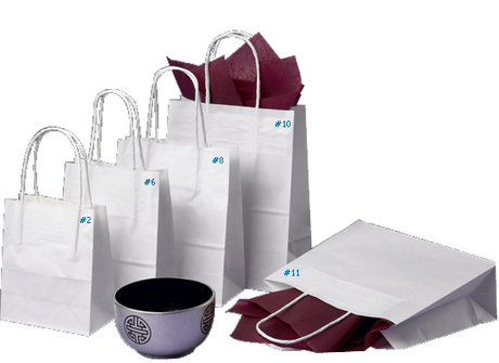 Petite white paper gift bags with twist handles, eco-friendly, 200 x 150 x 80mm, perfect for small gifts and events.