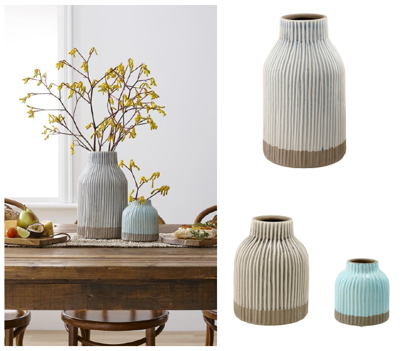 Ceramic vase in Nori Grey, 28cm, featuring a unique ridged design and textured glaze for elegant home decor.