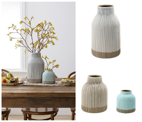 Dark stone ceramic vase with unique ridged design, measuring 19cm, perfect for fresh flowers or as a stylish decor piece.