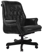 Vintage-inspired Belon Black Bankers Chair with leather upholstery, solid timber, and antique metal detailing, ideal for stylish office spaces.
