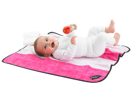 Vibrant two-tone Baby Pink and Cerise changing mat, 72cm, with super-absorbent cotton and waterproof backing for on-the-go parents.