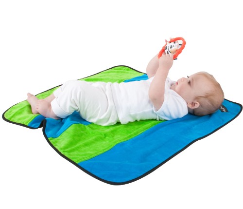 Stylish Lime and Teal baby change mat, 72cm x 72cm, with absorbent cotton and water-resistant backing for on-the-go parents.