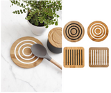 Classic Round Charcoal Bamboo Trivet with silicone design, protects surfaces from hot cookware while enhancing kitchen decor.