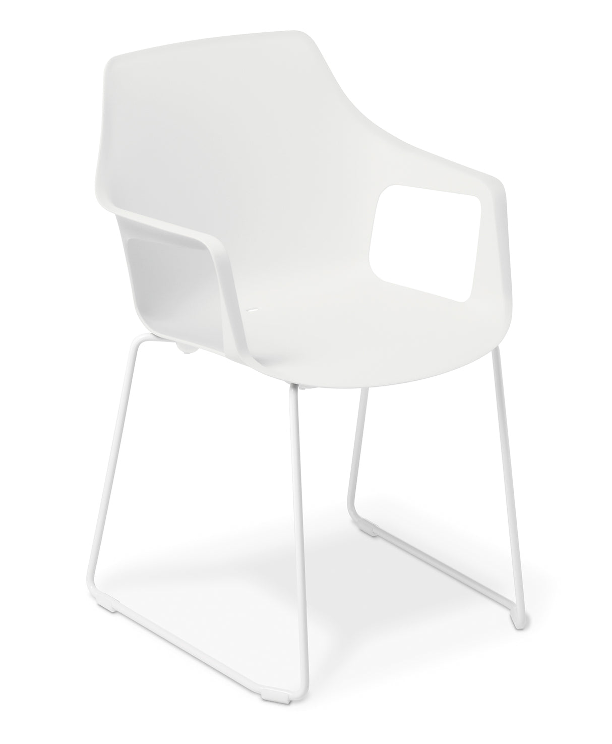 Coco Meeting Chair with arms, modern design, UV-stabilised shell, stackable, durable, for indoor and outdoor use.
