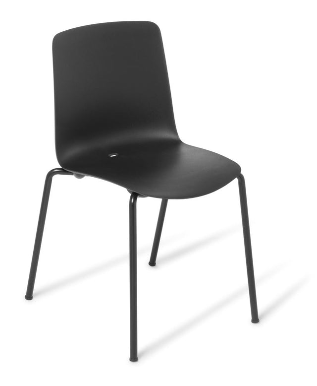 Sleek black Cafe Coco Chair with stackable design, UV-stabilized polypropylene, suitable for indoor and outdoor use.