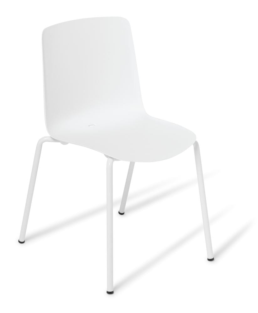 Stylish white Cafe Coco Chair featuring a sleek design, stackable features, and durable UV-stabilised polypropylene for indoor/outdoor use.