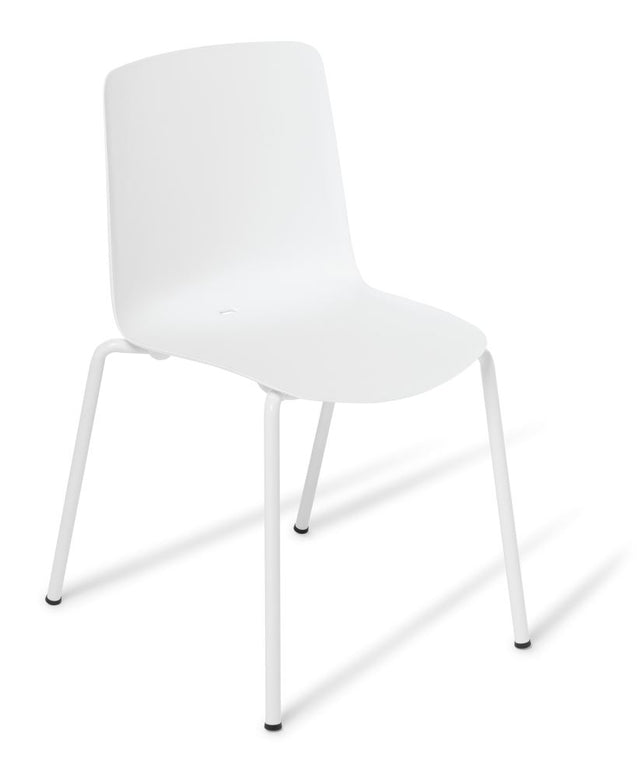 Stylish white Cafe Coco Chair featuring a sleek design, stackable features, and durable UV-stabilised polypropylene for indoor/outdoor use.