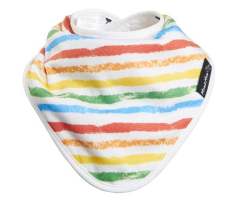 Vibrant Bamboo Bandana Bib with Colourful Stripe and B&W Stars, featuring 3 layers for style and functionality for babies.