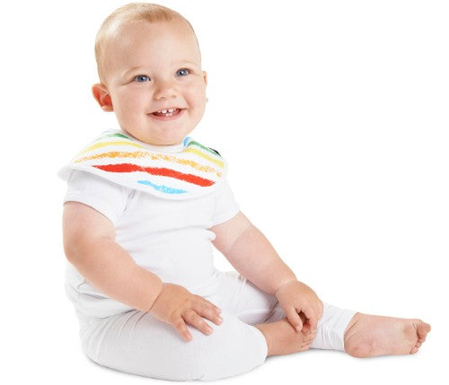 Reversible Bamboo Collar Bib featuring Colourful Stripes and B&W Stars, offering 360-degree coverage and waterproof protection.