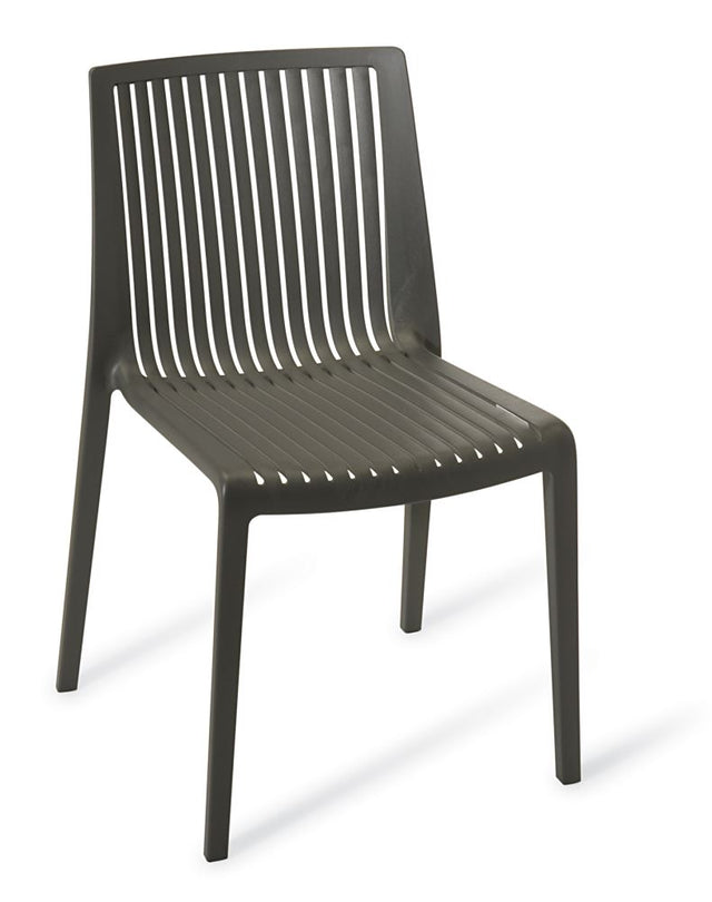 Stackable Charcoal outdoor chair with sturdy design, anti-UV protection, and space-saving feature, ideal for any setting.