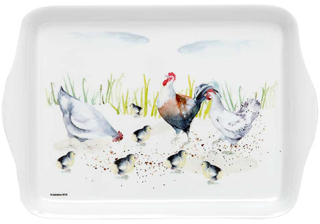 Charming set of 3 scatter trays featuring whimsical watercolour designs of chickens and roosters, perfect for serving or decor.
