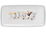 Set of 2 porcelain platters featuring watercolour designs of chickens and roosters, perfect for rustic dining.