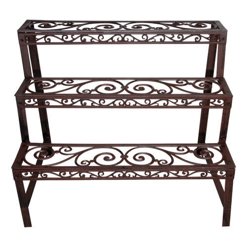 Elegant cast iron etagere with three shelves, vintage design, and dimensions 77 x 49 x 66cm, ideal for home decor display.