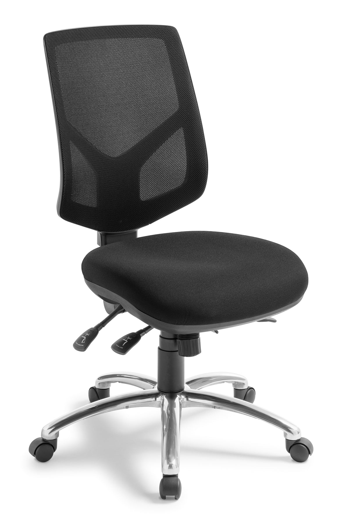 Ergonomic black computer chair with mesh backrest, polished base, and adjustable mechanisms for ultimate comfort and support.