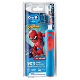 Electric toothbrush for kids featuring Spiderman design, EXTRA SOFT bristles, and Magic Timer App for fun brushing.