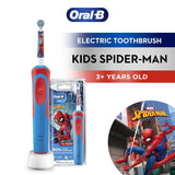 Electric toothbrush for kids aged 3+, featuring Spiderman design, soft bristles, and app for fun brushing routine.
