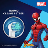 Electric toothbrush for kids aged 3+, featuring Spiderman design, EXTRA SOFT bristles, and Magic Timer App for fun brushing.