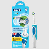 "Rechargeable Oral-B Vitality toothbrush with Precision Clean head, delivers 7600 oscillations for superior plaque removal."