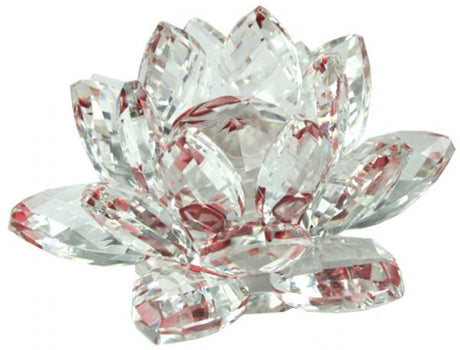 30mm red crystal waterlily figurine, elegantly crafted to enhance decor and reflect light beautifully.