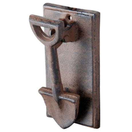 Cast iron doorknocker shaped like a spade, handcrafted for vintage charm, perfect for enhancing your home's entrance.