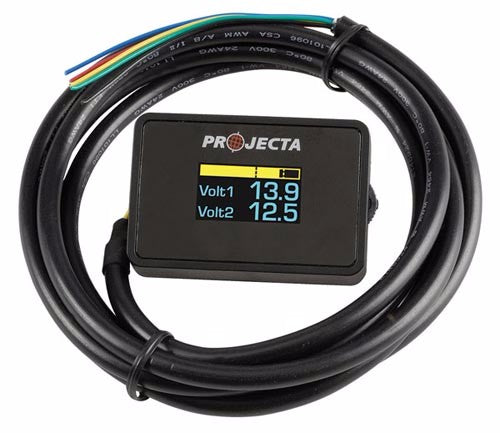 Dual Battery Volt Meter by PROJECTA, designed for monitoring twin battery systems in 4WDs and caravans.